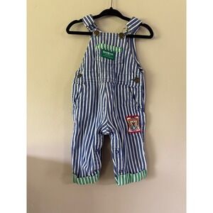 Vintage OshKosh Bgosh Hickory Stripe Vestbak Overalls Blue Green 6/9 Months USA